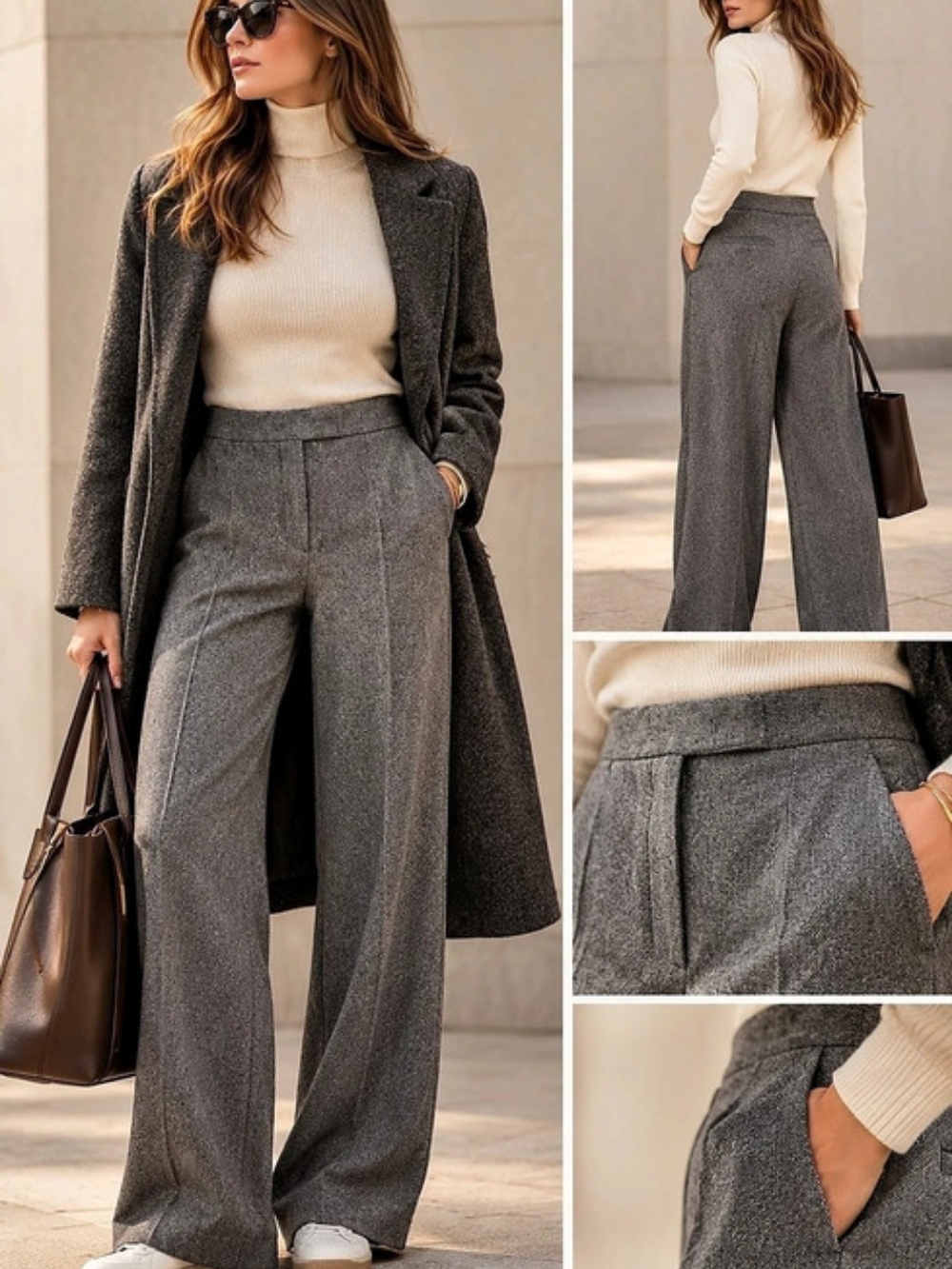 Mango Gray Tailored Wide Leg Trousers High Rise Size 2 / EUR 32